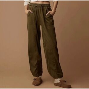 Anthropologie Olive Green Wide-Leg Drawstring Track Pants